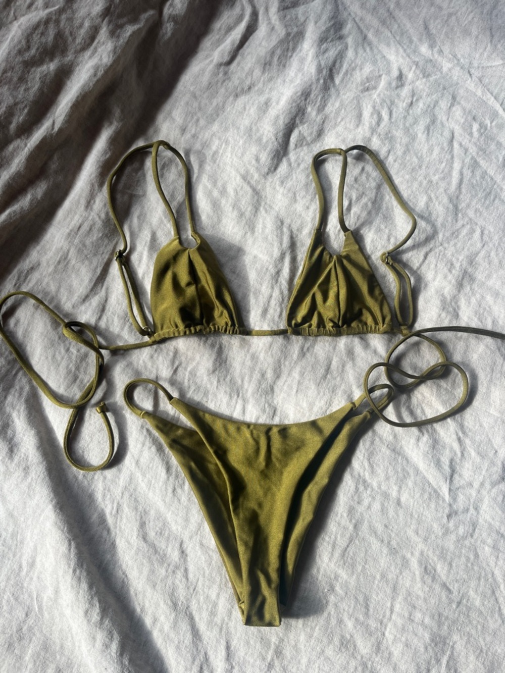 Olive Green Tie-Side Triangle Bikini
